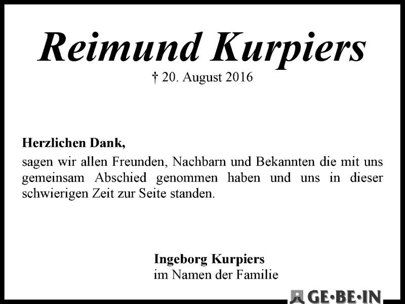 Traueranzeige von Reimund Kurpiers von WESER-KURIER