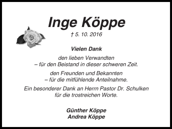 Traueranzeige von Inge Köppe