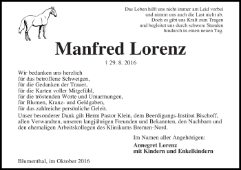 Traueranzeige von Manfred Lorenz