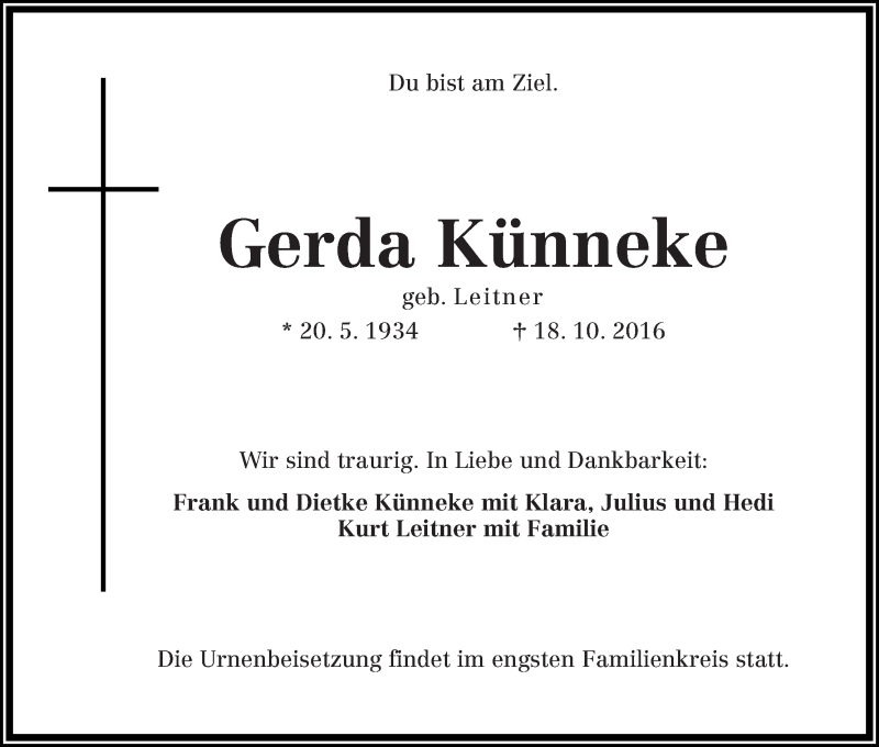 Traueranzeige von Gerda Künneke von WESER-KURIER