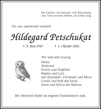 Traueranzeige von Hildegard Petschukat