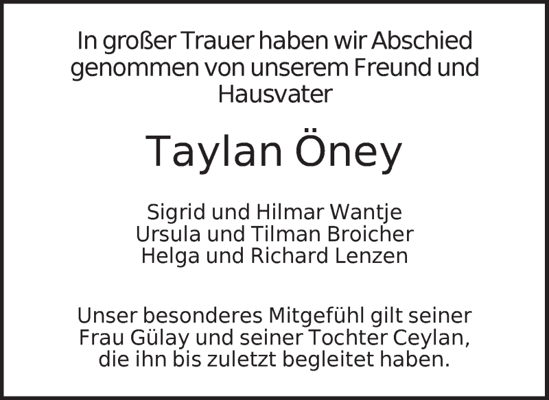  Traueranzeige für Hüseyin Taylan Öney vom 05.11.2016 aus WESER-KURIER