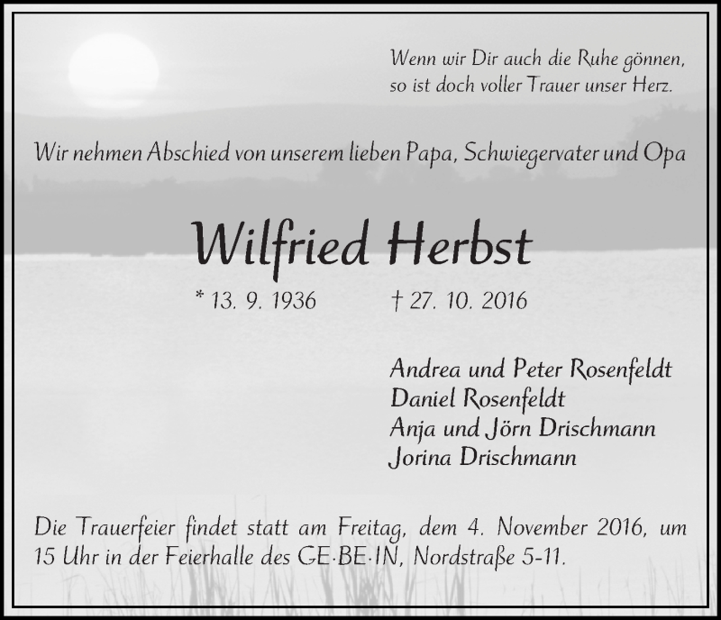 Traueranzeige von Wilfried Herbst von WESER-KURIER
