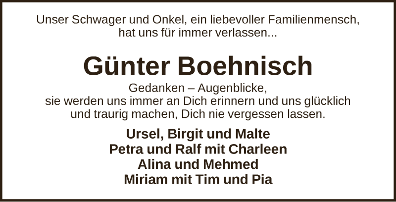 Traueranzeige für Günter Boehnisch vom 22.11.2016 aus WESER-KURIER