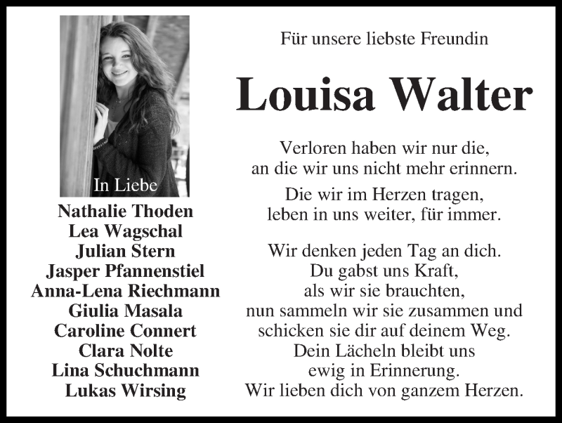  Traueranzeige für Louisa Walter vom 23.11.2016 aus WESER-KURIER