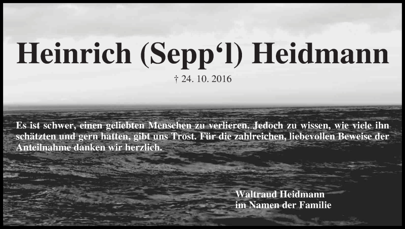 Traueranzeige von Heinrich (Sepp´??l) Heidmann von WESER-KURIER