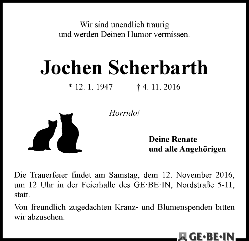 Traueranzeige von Jochen Scherbarth von WESER-KURIER