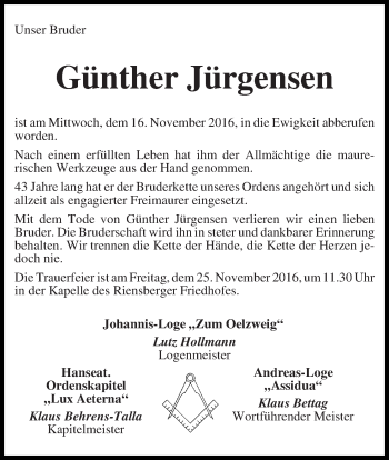 Traueranzeige von Günther Jürgensen