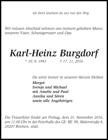 Traueranzeige von Karl-Heinz Burgdorf