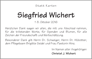 Traueranzeige von Siegfried Wichert