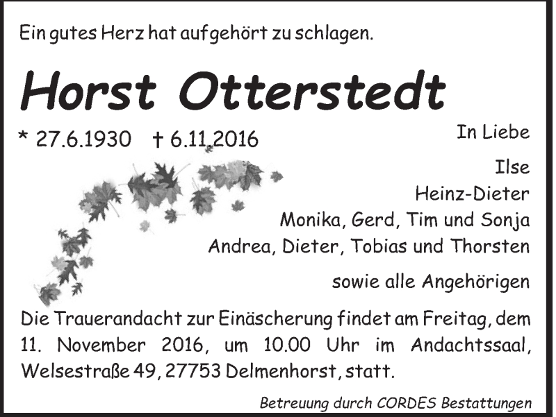Traueranzeige von Horst Otterstedt von WESER-KURIER