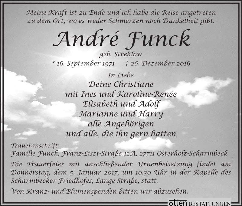 Traueranzeige von André Funck von Osterholzer Kreisblatt