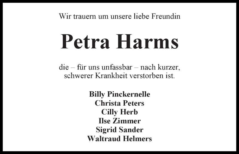 Traueranzeige von Petra Harms von WESER-KURIER