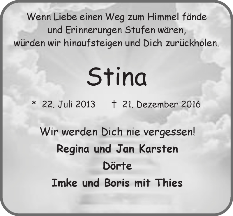  Traueranzeige für Stina Garbade vom 27.12.2016 aus Osterholzer Kreisblatt