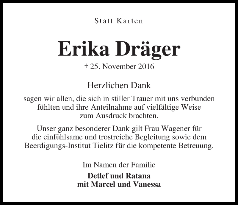 Traueranzeige von Erika Dräger von WESER-KURIER