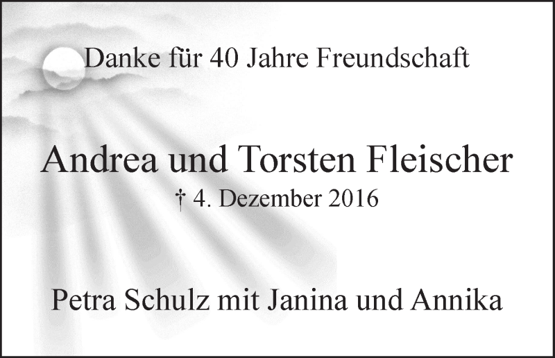  Traueranzeige für Andrea und Torsten Fleischer vom 08.12.2016 aus WESER-KURIER