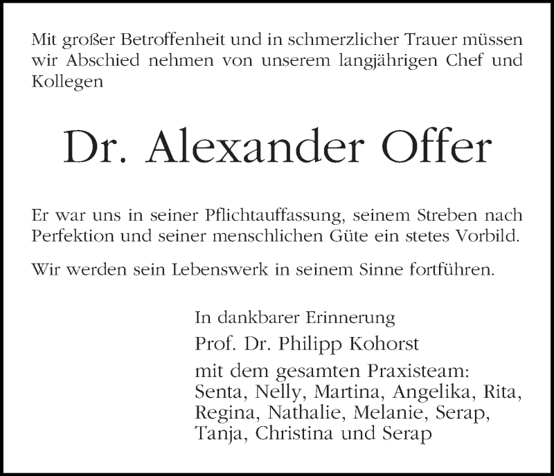  Traueranzeige für Alexander Offer vom 31.12.2016 aus WESER-KURIER