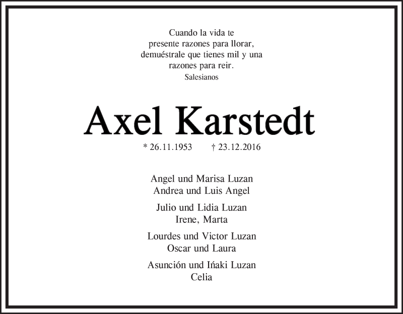 Traueranzeige von Axel Karstedt von WESER-KURIER