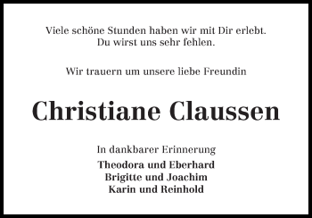 Traueranzeige von Christiane Claussen