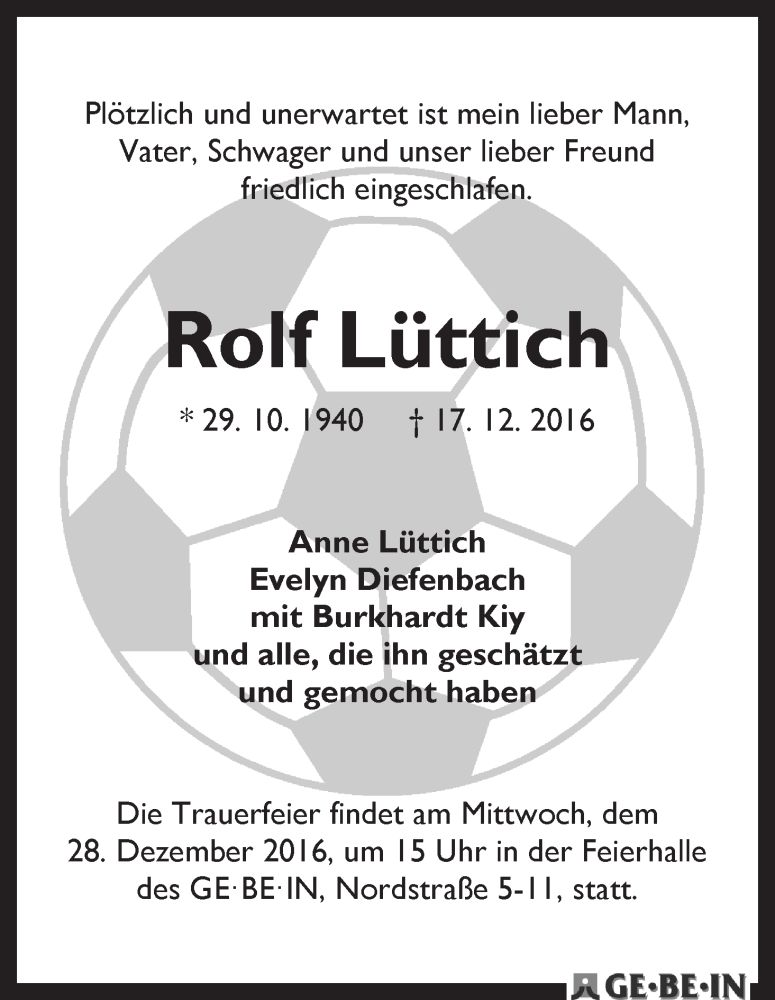 Traueranzeige von Rolf Lüttich von WESER-KURIER
