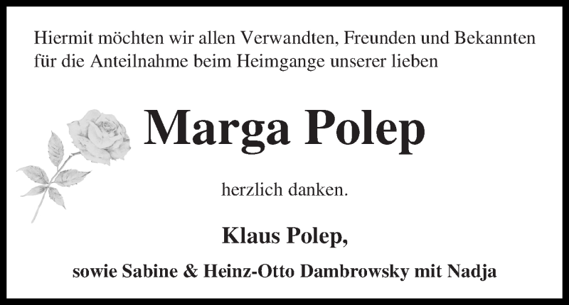 Traueranzeige von Marga Polep von WESER-KURIER