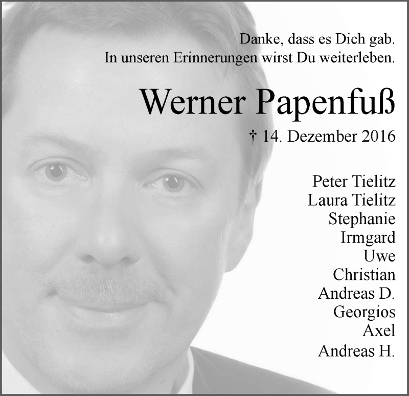 Traueranzeige von Werner Papenfuß von WESER-KURIER
