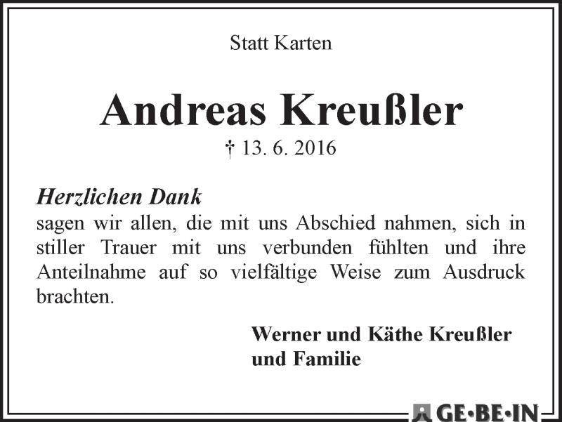 Traueranzeige von Andreas Kreußler von WESER-KURIER