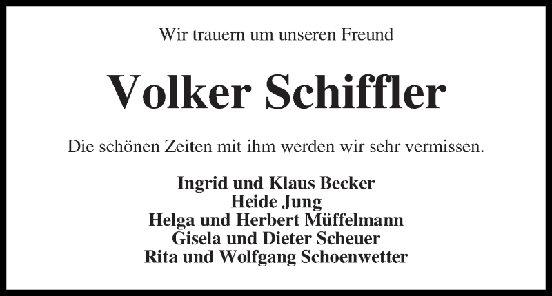 Traueranzeige von Volker Schiffler von WESER-KURIER
