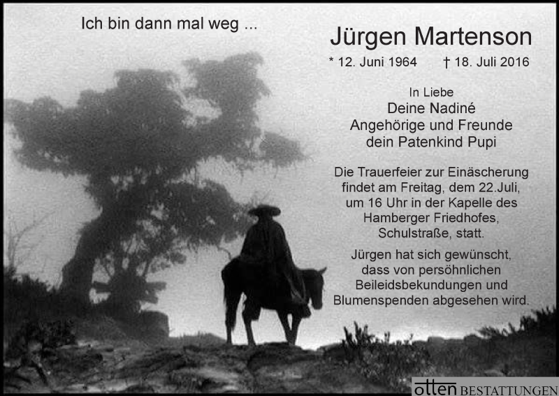 Traueranzeige von Jürgen Martenson von Osterholzer Kreisblatt
