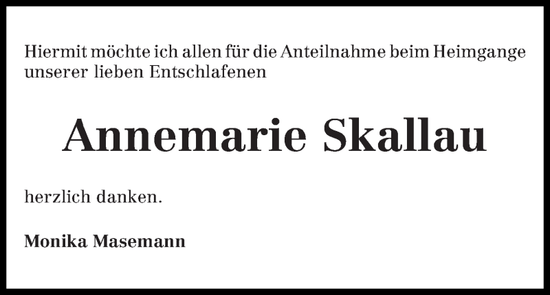 Traueranzeige von Annemarie Skallau von WESER-KURIER