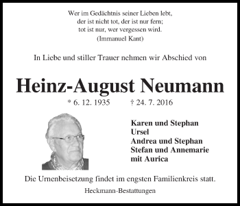 Traueranzeige von Heinz-August Neumann