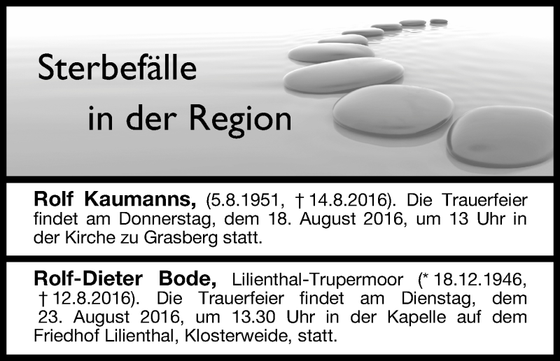 Traueranzeige von Sterbefälle in der Region Osterholz-Scharmbeck von Osterholzer Kreisblatt