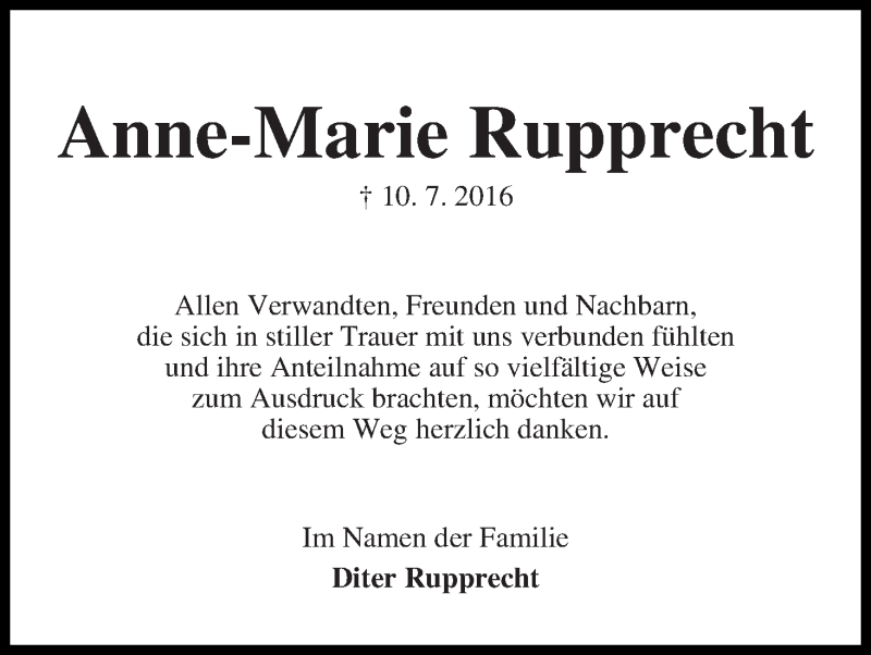 Traueranzeige von Anne-Marie Rupprecht von WESER-KURIER