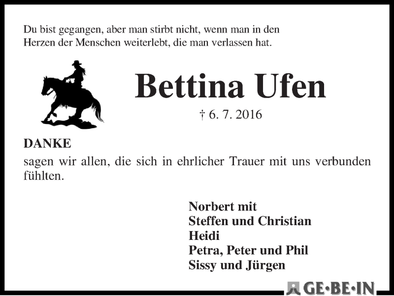 Traueranzeige von Bettina Ufen von WESER-KURIER