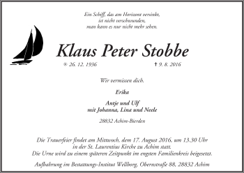Traueranzeige von Klaus Peter Stobbe