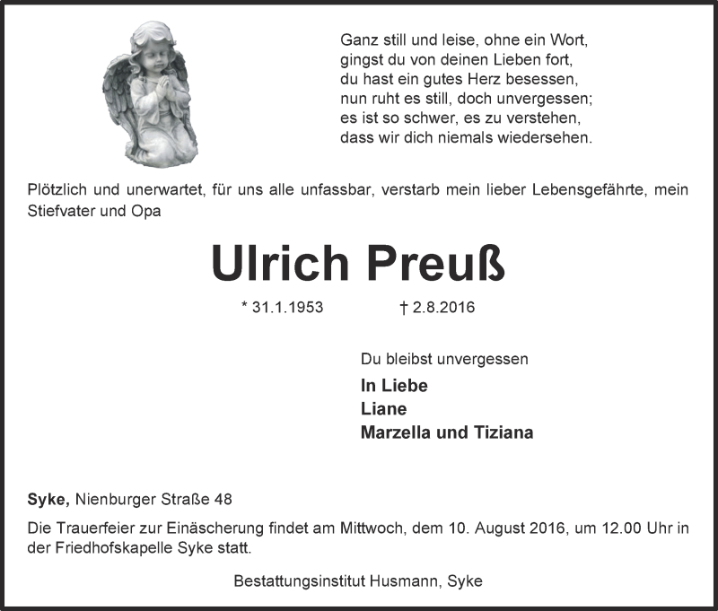 Traueranzeige von Ulrich Preuß von WESER-KURIER
