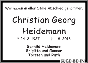 Traueranzeige von Christian Georg Heidemann