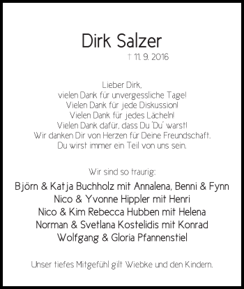 Traueranzeige von Dirk Salzer
