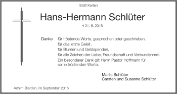 Traueranzeige von Hans-Hermann Schlüter