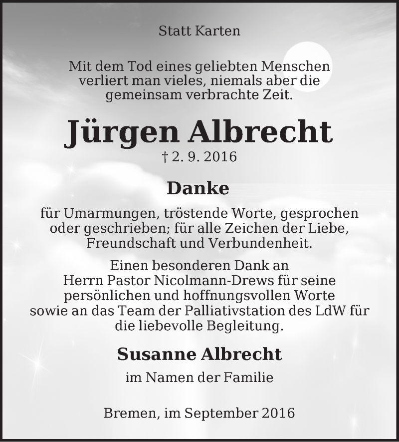 Traueranzeigen von Jürgen Albrecht | Trauer & Gedenken