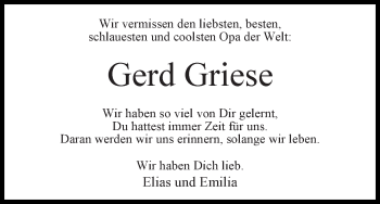 Traueranzeige von Gerd Griese