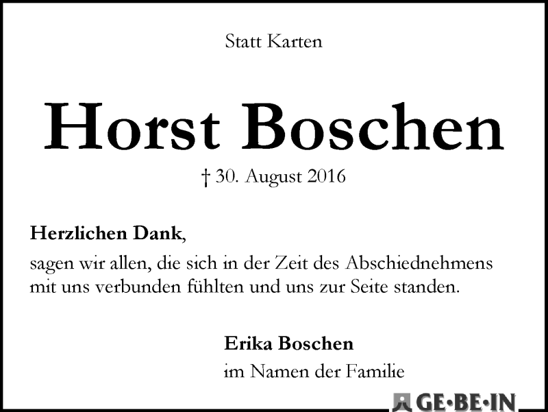 Traueranzeige von Horst Boschen von WESER-KURIER