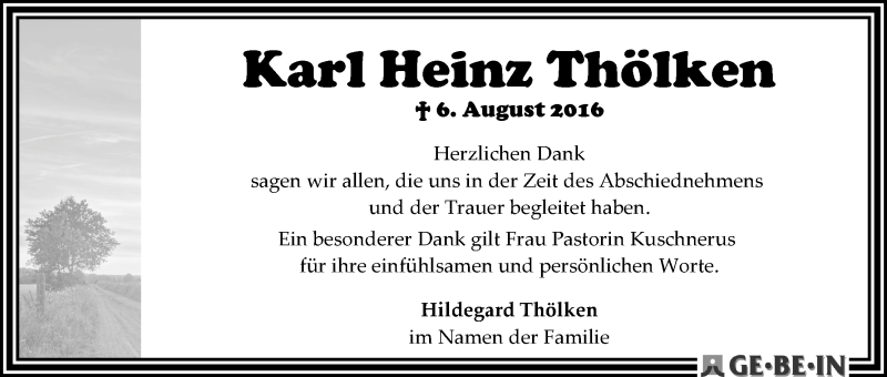 Traueranzeige von Karl Heinz Thölken von WESER-KURIER