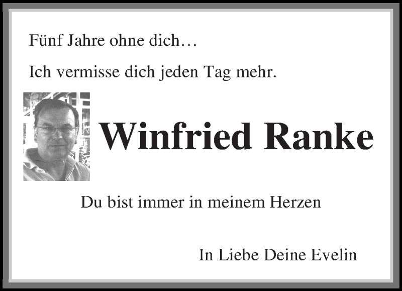  Traueranzeige für Winfried Ranke vom 19.09.2016 aus Die Norddeutsche