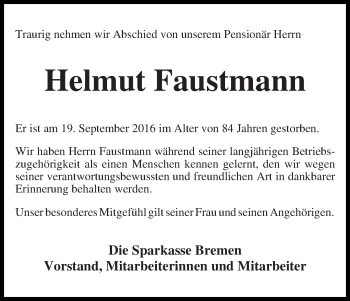 Traueranzeige von Helmut Faustmann