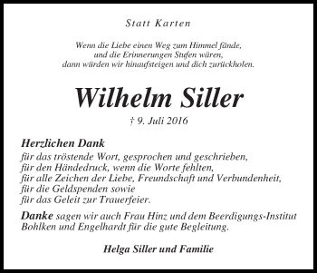 Traueranzeige von Wilhelm Siller