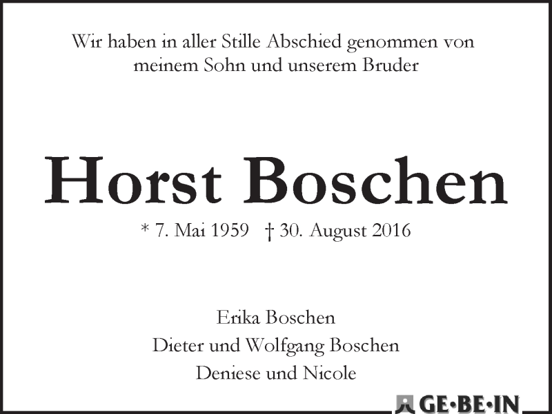 Traueranzeige von Horst Boschen von WESER-KURIER
