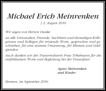 Traueranzeige von Michael Erich Meinrenken