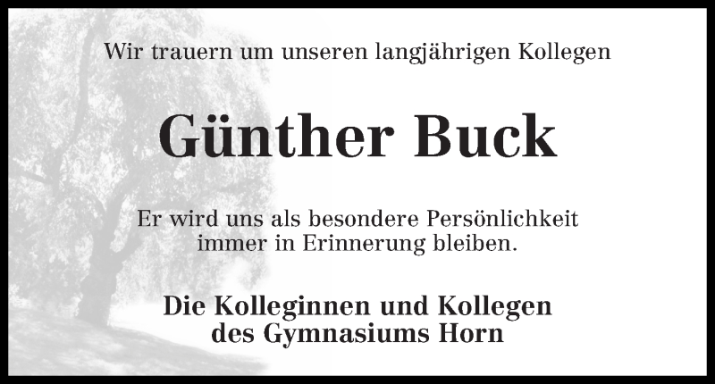 Traueranzeige von Günther Buck von WESER-KURIER