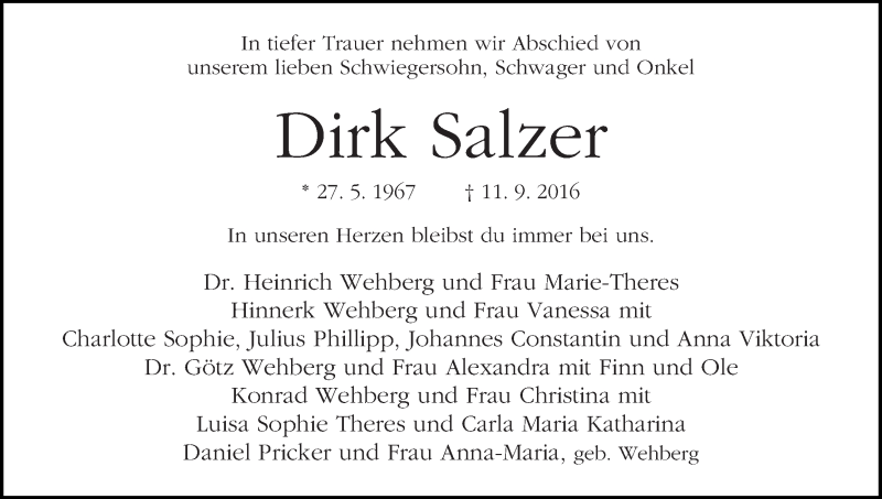  Traueranzeige für Dirk Salzer vom 17.09.2016 aus WESER-KURIER